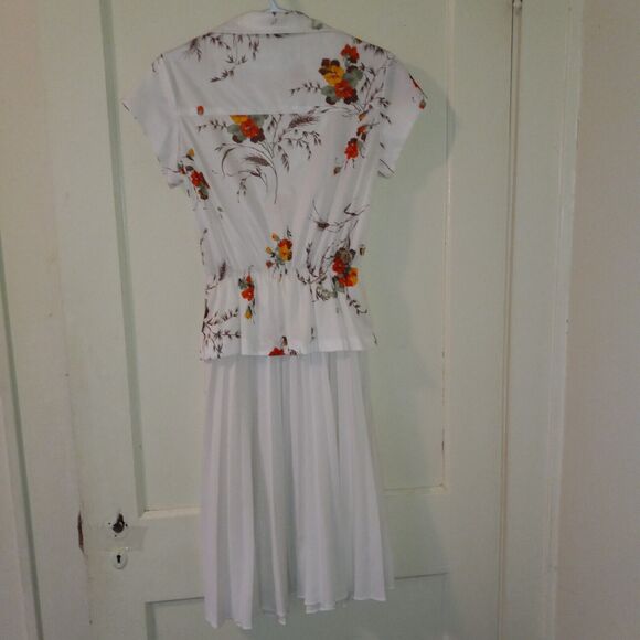 Vintage Miss Challenge Floral Dress-Size 10-Peplum-Elastic Waist-Knife Pleats - Picture 5 of 8